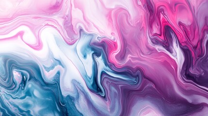 Obraz premium An abstract marbled effect featuring swirling shades of violet and pink. The fluid, flowing patterns create a dynamic background, resembling the smooth textures of a vibrant, artistic painting.