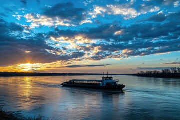 Obraz premium Mississippi Barge at Cape Girardeau Missouri Sunset Landscape