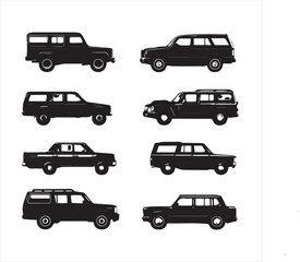 set of cars, car silhouette Vector 

