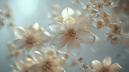   Close-up of vibrant flowers against a serene blue backdrop with softly blurred petal details