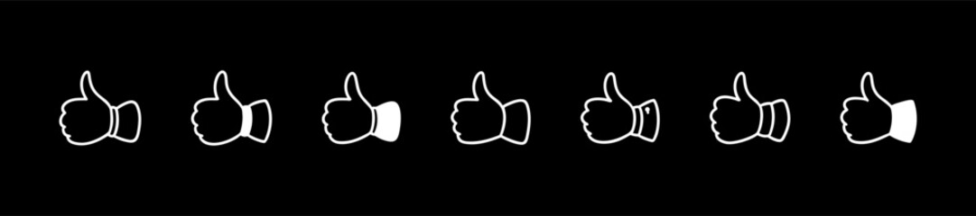 Thumb up cute line doodle icons set. Crayon scribble on blackboard. White chalk drawing. Social media comment, post like, rate symbol. Customer positive feedback. Raised finger