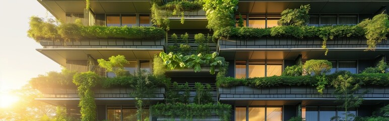 Fototapeta premium Green urban buildings, ecology, the city in plants, a vertical farm using hydroponics to grow greenery, environmental friendliness in architecture and urban energy