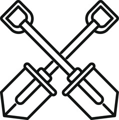 Two crossed shovels forming an x shape, a symbol for construction, gardening, and manual labor