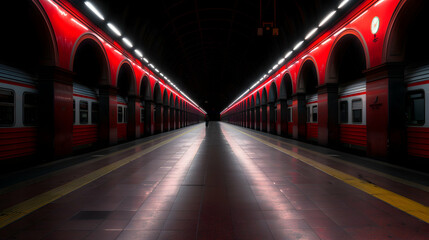 Train Station With Two Trains Parked Inside