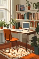 Home Office Illustration With Desk And Chair