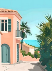 Mediterranean House with Palm Trees and Ocean View