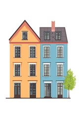 Fototapeta premium Two Colorful Houses With Doors and Windows
