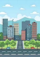 Cityscape Illustration With Buildings and Street