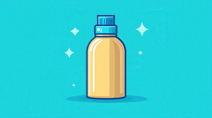 Bright yellow cleaning bottle on a colorful blue background with sparkling effects, suggesting freshness and cleanliness