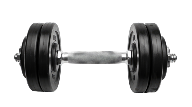 Chromium and black Dumbbell on transparent background