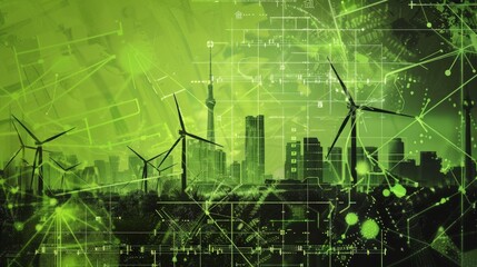 Sustainable Energy Solutions, a vibrant PowerPoint slide design featuring lime green, dark green, and grey, showcasing eco-friendly initiatives and renewable energy strategies.