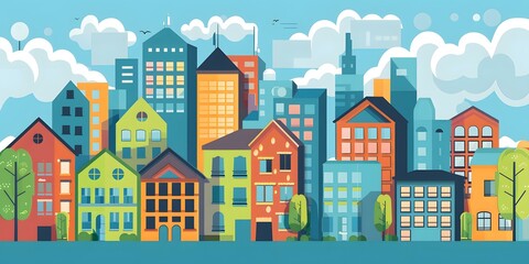 Colorful Illustration of City Buildings and Sky