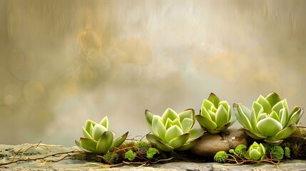 Succulents on a Stone with a Bokeh Background