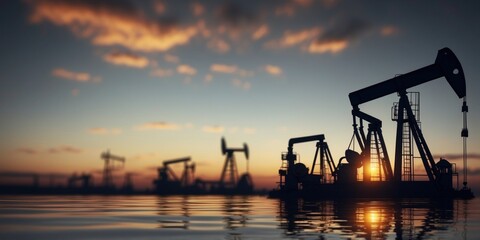 Obraz premium Oil price graph and oil rig pump jack background.