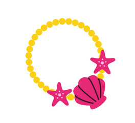 Necklace concept. Golden bracelet with stars and shells. Beauty and aesthetics. Jewelry and accessory. Social media sticker. Flat vector illustration isolated on white background