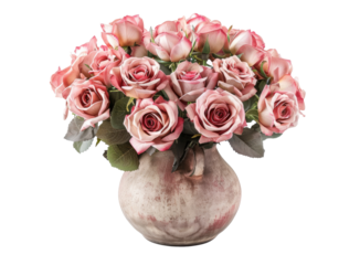bunch of roses in white vase isolated on transparent background