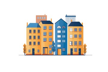 Colorful Illustration of a Cityscape with Buildings and Trees