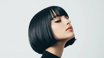 Fototapeta premium Woman with Black Bob Haircut and Eyeliner.