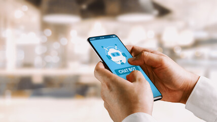 AI Chatbot smart digital customer service application concept. Computer or mobile device application using artificial intelligence chat bot automatic reply online message to help customers instant uds