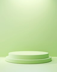  Light Green and White Podium in Minimalist Style, Circular Platform on Solid Pastel Lime Gradient Background
