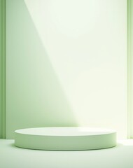 Fototapeta premium Light Green and White Podium in Minimalist Style, Circular Platform on Solid Pastel Lime Gradient Background