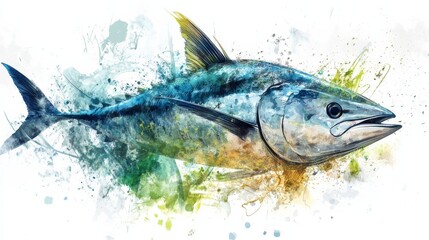 Fototapeta premium Watercolor Tuna Fish Painting.