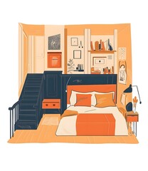 Modern Minimalist Bedroom Interior Illustration