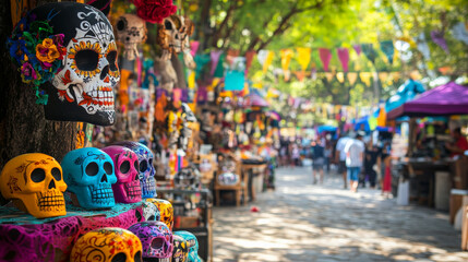 Fototapeta premium Vibrant Dia de los Muertos street celebration- Day of the Dead 
