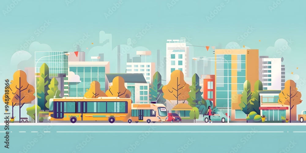 Canvas Prints modern cityscape illustration with bus and people