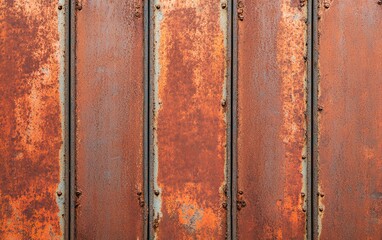 Close-up of a rusty metal surface with vertical lines.