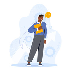 Business ambition concept. Businessman or entrepreneur with folder with files and documents. Inspiration and planning, success. Flat vector illustration isolated on white background