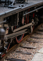 Naklejka premium Vintage museum steam locomotive at the station.