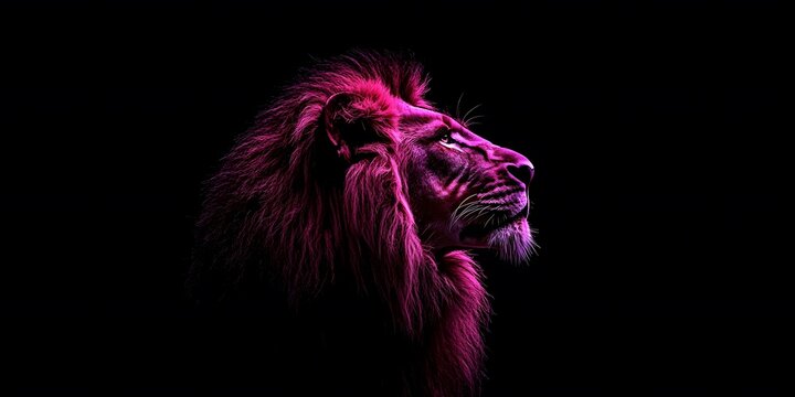 Neon Lion on Black Background, Abstract Image, Texture, Pattern, Wallpaper, Cover and Screen for Smartphone, PC, Laptop, 9:16 and 16:9 Format
