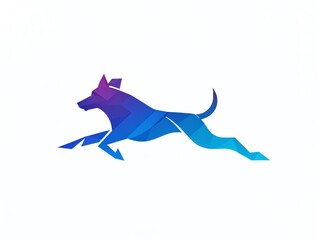 A vibrant geometric dog leaps gracefully against a clean background, showcasing dynamic movement and playful energy in a bold design