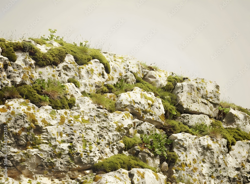 Canvas Prints Close Up Of A Stone Wall With Moss And Grass Growing On It