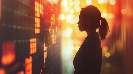 Futuristic Digital Interface, Abstract Background. Technology, Business, Finance, Science. High Tech Holographic Virtual Display, Intuitive User Experience, Data Analysis, Innovation, Work, Success