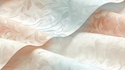   A zoomed-in image of a white and pink wallpaper featuring a floral and foliage design on its side