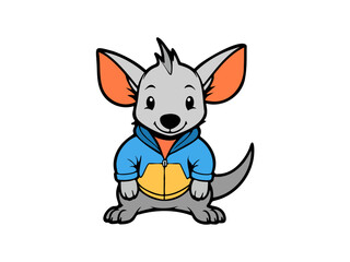 Cartoon bilby in a blue and yellow hoodie