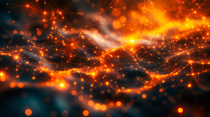 Obraz premium Vivid Orange Digital Biology Pattern: Futuristic, Abstract, Technology, Organic Flow