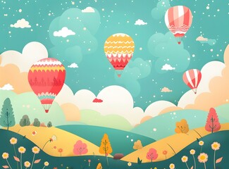 Colorful Hot Air Balloons Flying Over a Green Meadow