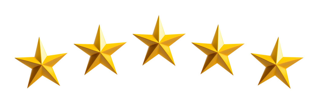 Avalia&ccedil;&atilde;o 5 estrelas em formato curvo. Cinco estrelas ascendendo em fundo transparente sem fundo