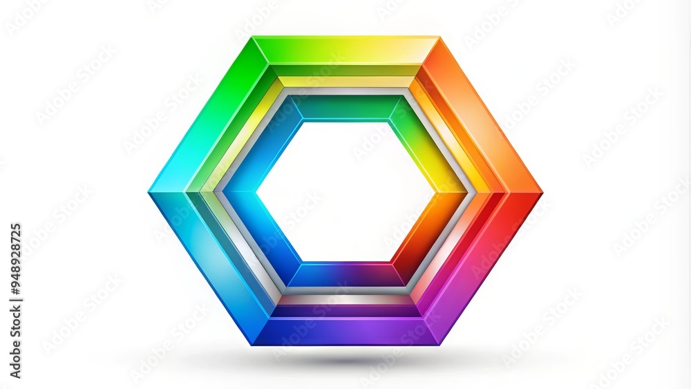 Wall mural A stylized, modern hexagon icon with sleek lines and vibrant colors, set against a clean white background, symbolizing