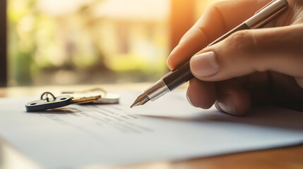 A closeup of a pen signing a property transfer document