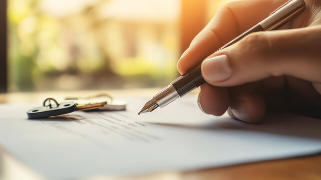 A closeup of a pen signing a property transfer document