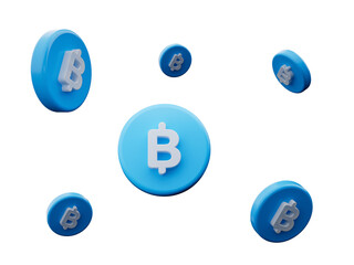 3d Six White Thailand Baht Symbols With Rounded Blue Icons Flying In The Air, 3d illustration
