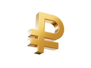 Shiny golden Russian Ruble currency symbol. 3d illustration isolated on white background
