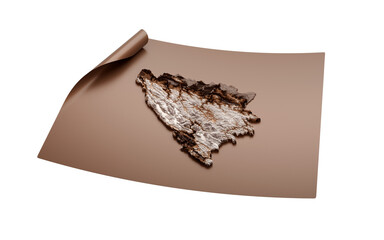 Map Of Bosnia And Herzegovina Old Style Brown On Unrolled Map Paper Sheet, 3d illustration
