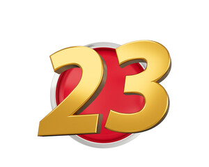 Obraz premium Gold Number 23 Gold Number Twenty Three On Rounded Red Icon, 3d illustration 