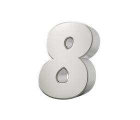 Silver 3d numbers 8 Eight. Isolated white background 3d illustration

