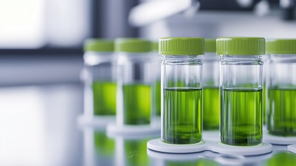 Nano-engineered bacteria producing biofuel in a lab setting, illustrating advanced biotechnology and renewable energy.